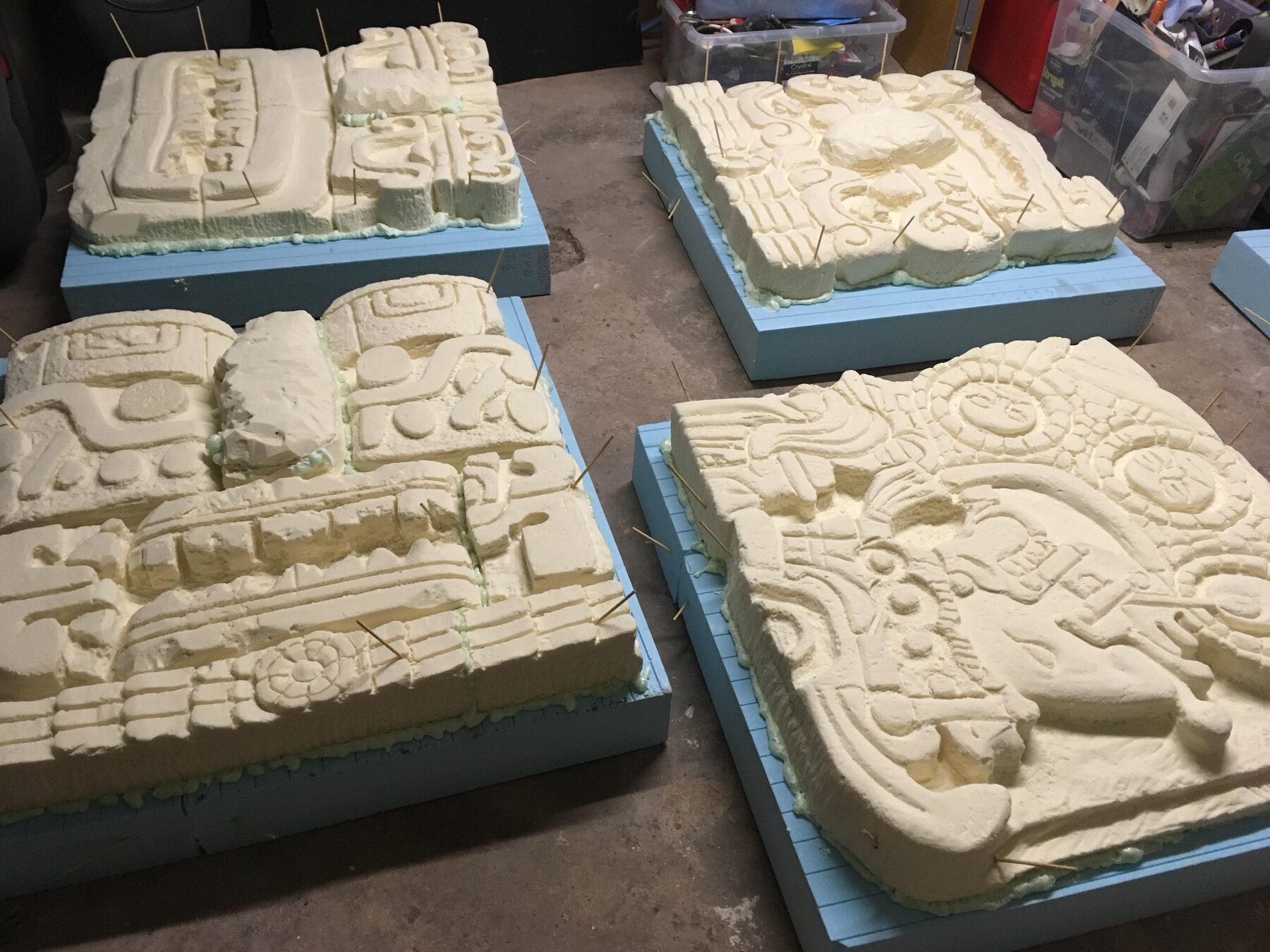 Carved foam panels in the workshop